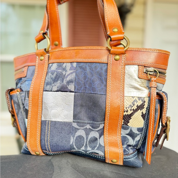 Vintage Coach Patchwork Denim and Leather Tote - Picture 5 of 16